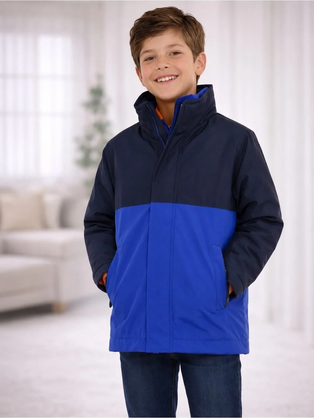 NWT Boys Blue & Black Waterproof 3-in-1 Parka Jacket by Children’s Place Sz 7/8